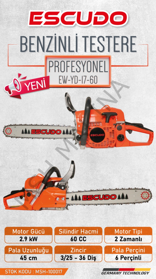 MOTORLU TESTERE PROFESYONEL-EW-YD17-60 TURUNCU